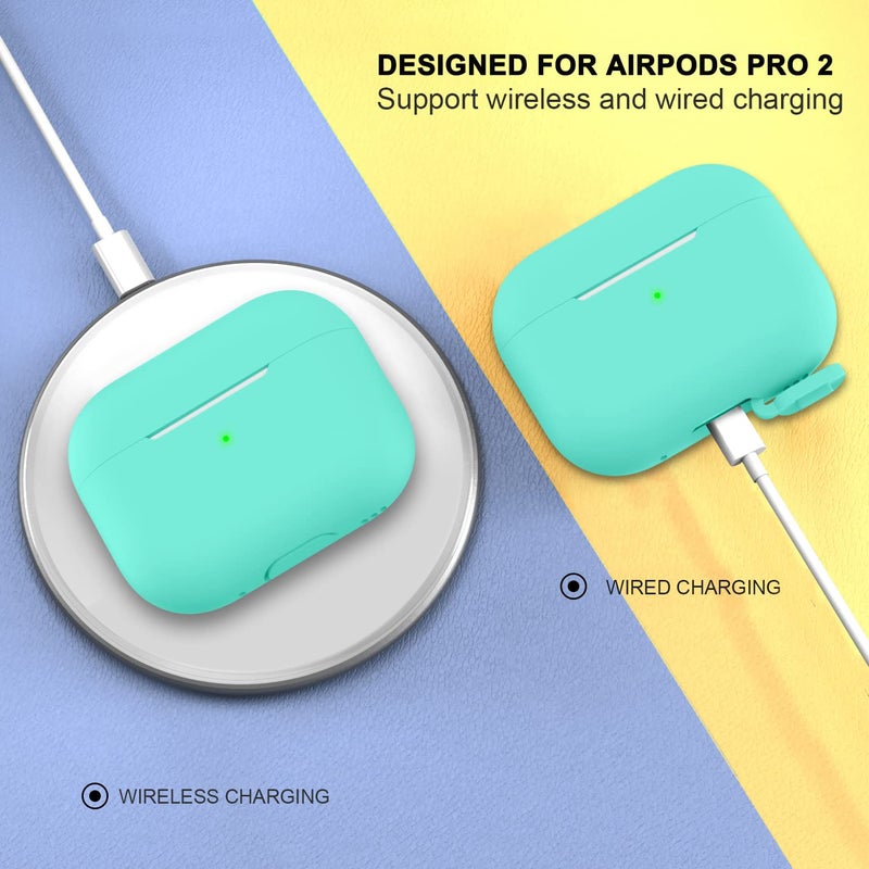 ATUAT for AirPods Pro 2nd Generation Case Cover(2022), Protective Soft Silicone Skin Accessories for Men Women Boys Girls for Apple AirPods Pro Gen 2, Front LED Visible-Mint Green/Turquiose - Image 4
